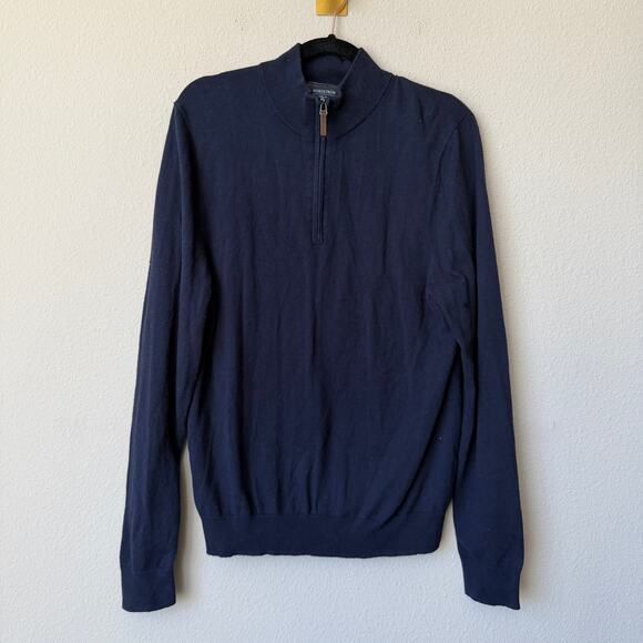 Nordstrom Navy Cotton Cashmere Quarter Zip Sweater Size M - Picture 2 of 6